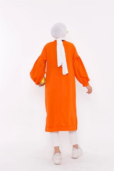 Hira Balon Kol Midi Boy Sade Basic Sweatshirt - 03031.036 - Oranj - Resim 4