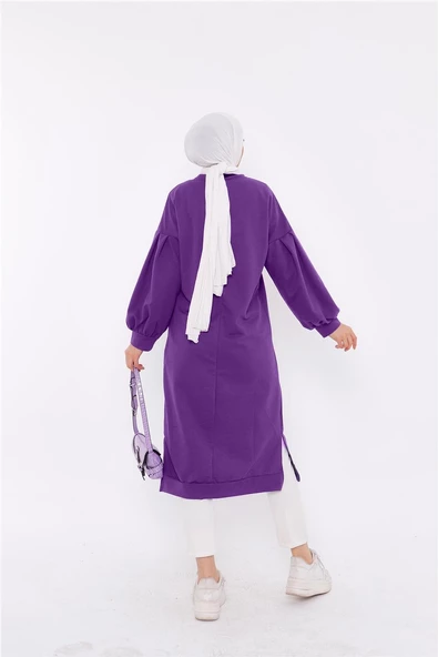 Hira Balon Kol Midi Boy Sade Basic Sweatshirt - 03031.018 - Leylak - Resim 7