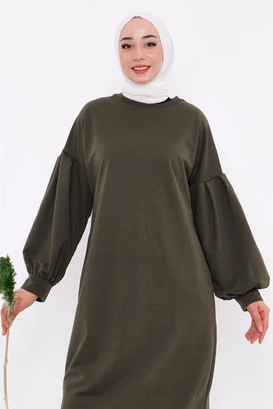 Hira Balon Kol Midi Boy Sade Basic Sweatshirt - 03031.005 - Haki - Resim 3