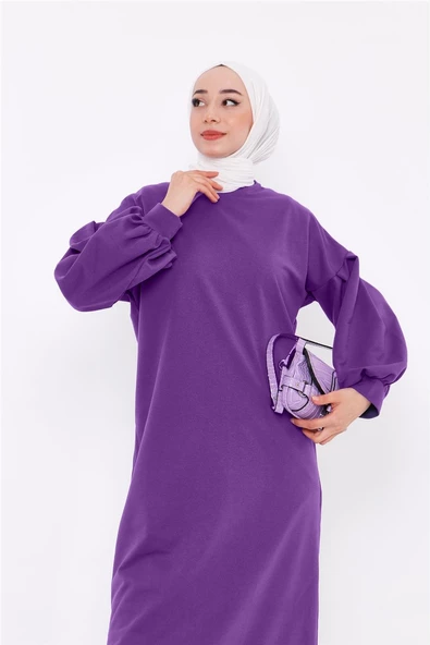 Hira Balon Kol Midi Boy Sade Basic Sweatshirt - 03031.018 - Leylak - Resim 6