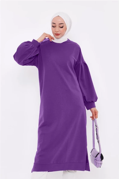 Hira Balon Kol Midi Boy Sade Basic Sweatshirt - 03031.018 - Leylak - Resim 8