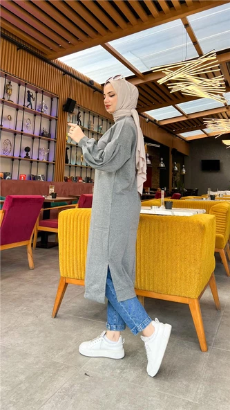 Hira Balon Kol Midi Boy Sade Basic Sweatshirt - 03031.017 - Antrasit - Resim 5