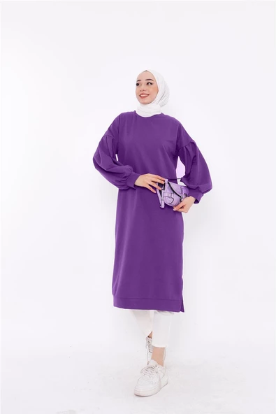 Hira Balon Kol Midi Boy Sade Basic Sweatshirt - 03031.018 - Leylak - Resim 3