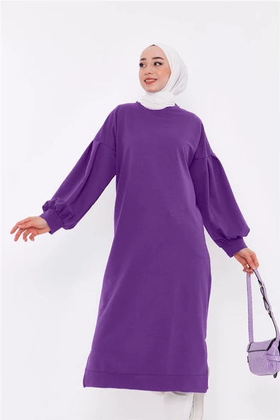 Hira Balon Kol Midi Boy Sade Basic Sweatshirt - 03031.018 - Leylak - Resim 5