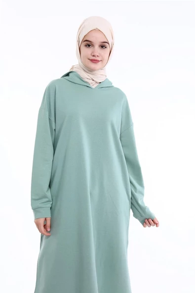 Atlas Kapşonlu Uzun Sade Basic Sweatshirt - 03007.100 - Çağla Yeşili - 7