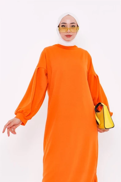 Hira Balon Kol Midi Boy Sade Basic Sweatshirt - 03031.036 - Oranj - Resim 3