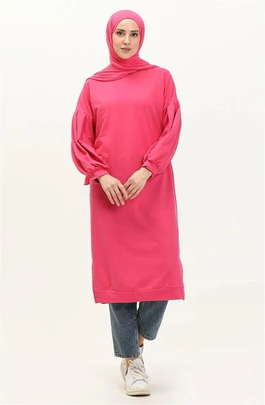 Hira Balon Kol Midi Boy Sade Basic Sweatshirt - 03031.025 - Fuşya