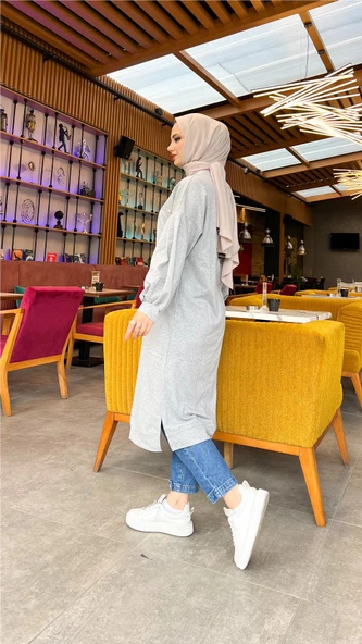 Hira Balon Kol Midi Boy Sade Basic Sweatshirt - 03031.008 - Gri - Resim 5