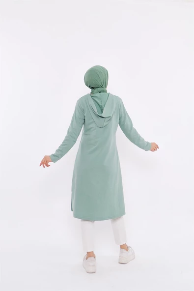 Eflin Yakadan Bağlamalı Kapşonlu Uzun Sweatshirt - 03030.100 - Çağla Yeşili - 5