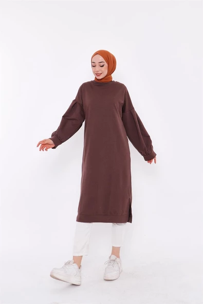 Hira Balon Kol Midi Boy Sade Basic Sweatshirt - 03031.028 - Kahverengi ürün görseli