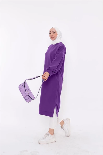 Hira Balon Kol Midi Boy Sade Basic Sweatshirt - 03031.018 - Leylak - Resim 2