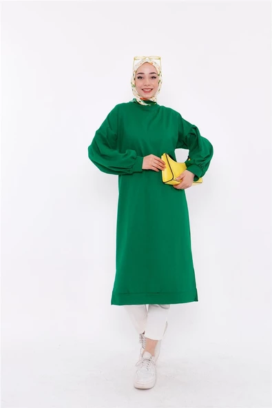 Hira Balon Kol Midi Boy Sade Basic Sweatshirt - 03031.111 - Beneton Yeşil - Resim 9