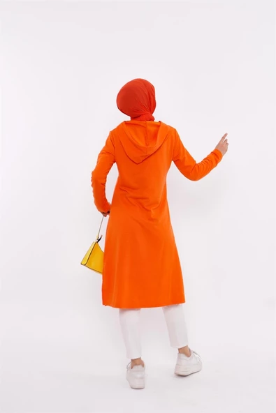Eflin Yakadan Bağlamalı Kapşonlu Uzun Sweatshirt - 03030.036 - Oranj - 4