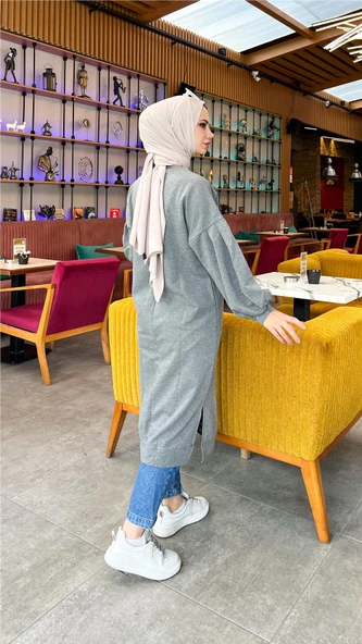 Hira Balon Kol Midi Boy Sade Basic Sweatshirt - 03031.017 - Antrasit - Resim 4