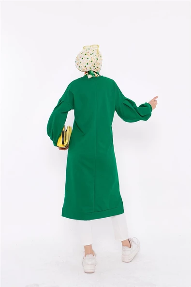 Hira Balon Kol Midi Boy Sade Basic Sweatshirt - 03031.111 - Beneton Yeşil - Resim 6