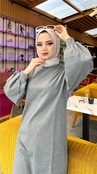 Hira Balon Kol Midi Boy Sade Basic Sweatshirt - 03031.017 - Antrasit - Resim 3