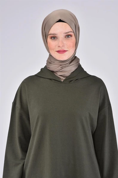 Atlas Kapşonlu Uzun Sade Basic Sweatshirt - 03007.005 - Haki - 4