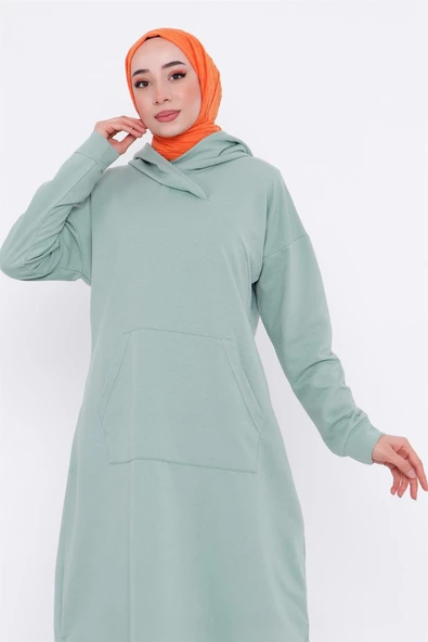 Aysima Yaka Detaylı Kapşonlu Sade Basic Sweatshirt - 03032.100 - Çağla Yeşili - 4
