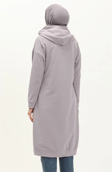 Aysima Yaka Detaylı Kapşonlu Sade Basic Sweatshirt - 03032.008 - Gri - 5