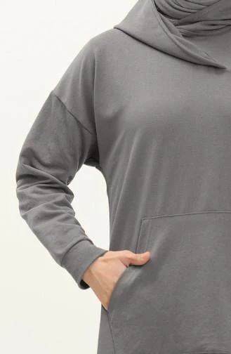 Aysima Yaka Detaylı Kapşonlu Sade Basic Sweatshirt - 03032.017 - Antrasit - 5