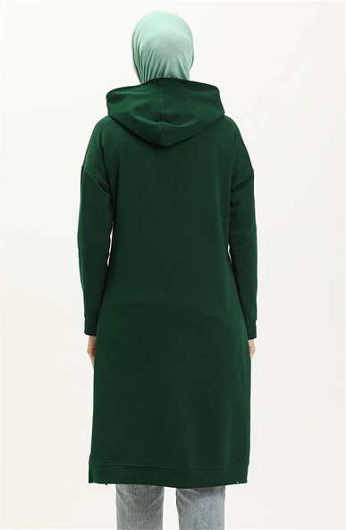 Aysima Yaka Detaylı Kapşonlu Sade Basic Sweatshirt - 03032.032 - Zümrüt - 5