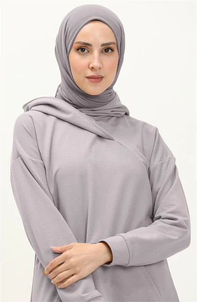 Aysima Yaka Detaylı Kapşonlu Sade Basic Sweatshirt - 03032.008 - Gri - 3