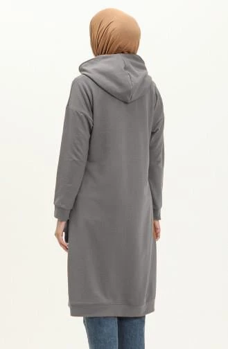 Aysima Yaka Detaylı Kapşonlu Sade Basic Sweatshirt - 03032.017 - Antrasit - 2