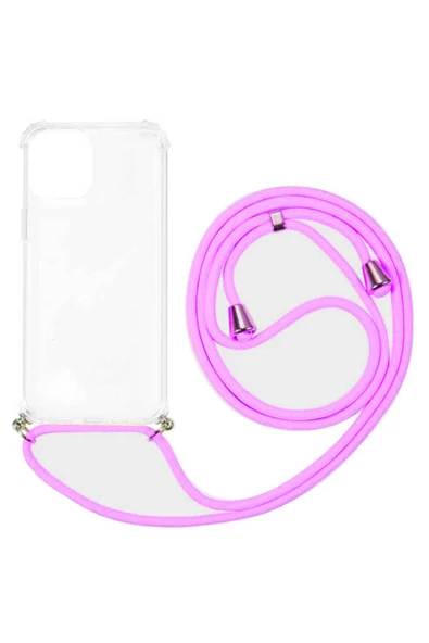 iPhone 7 Boyun Askılı Şeffaf Tank Kılıf Koyu Pembe