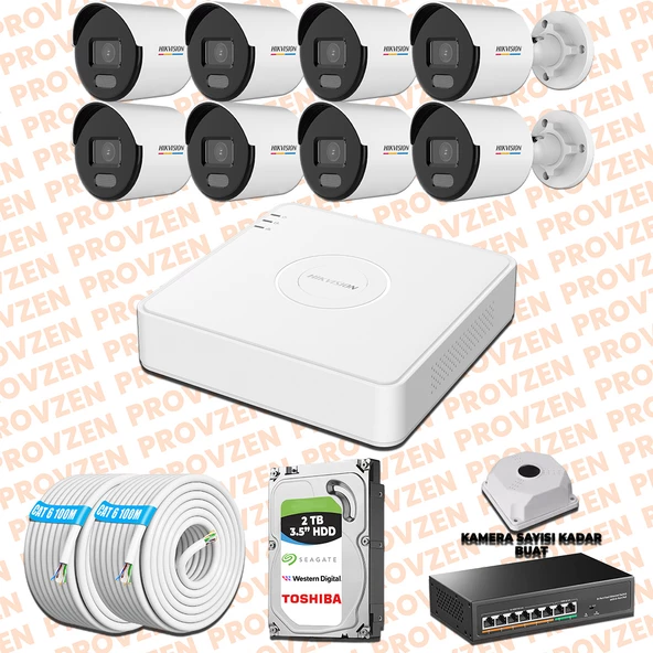 Provzen Hikvision 8 İp Kameralı 4mp Colorvu Dahili Mikrofon Set