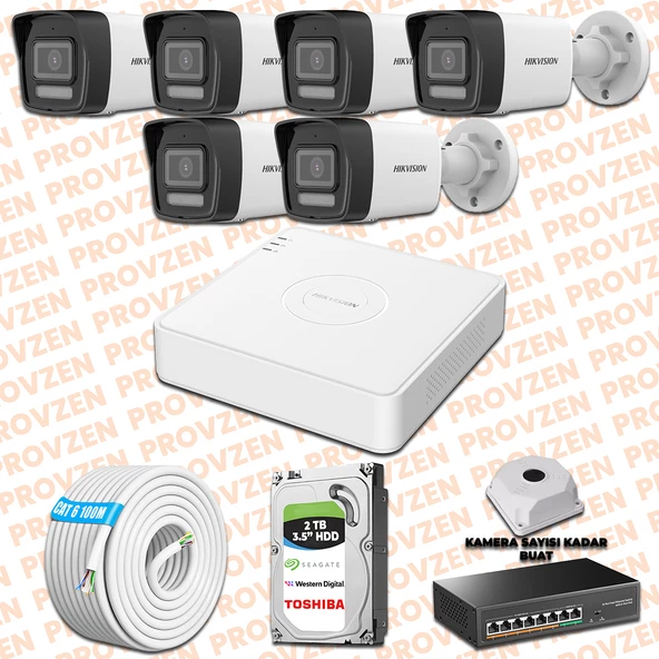 Provzen Hikvision 6 İp Kameralı 4mp Hibrit Colorvu Kamera Seti