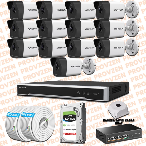 Provzen Hikvision 13 Kameralı İp Kamera Seti 4mp 1440p Mikrofonlu
