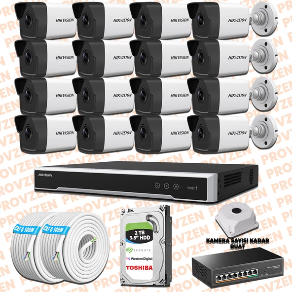Provzen Hikvision 16 Kameralı İp Kamera Seti 4mp 1440p Mikrofonlu