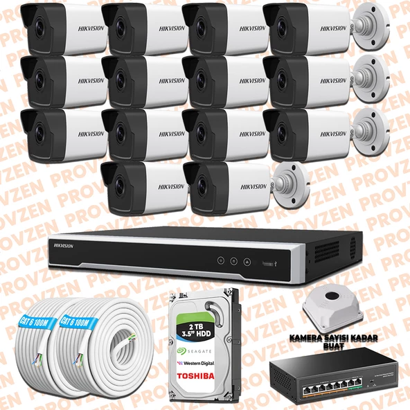 PROVZEN HIKVISION 14 KAMERALI İP KAMERA SETİ 4MP 1440P MİKROFONLU