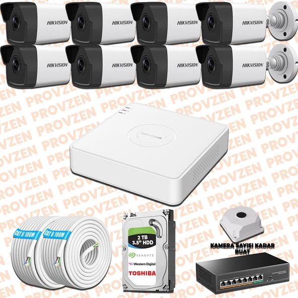 Provzen Hikvision 8 Kameralı İp Kamera Seti 4mp 1440p Mikrofonlu