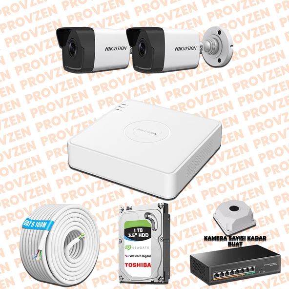 Provzen Hikvision 2 Kameralı İp Kamera Seti 4mp 1440p Mikrofonlu