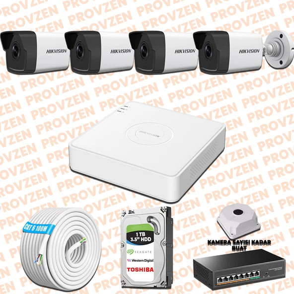 Provzen Hikvision 4 Kameralı İp Kamera Seti 4mp 1440p Mikrofonlu