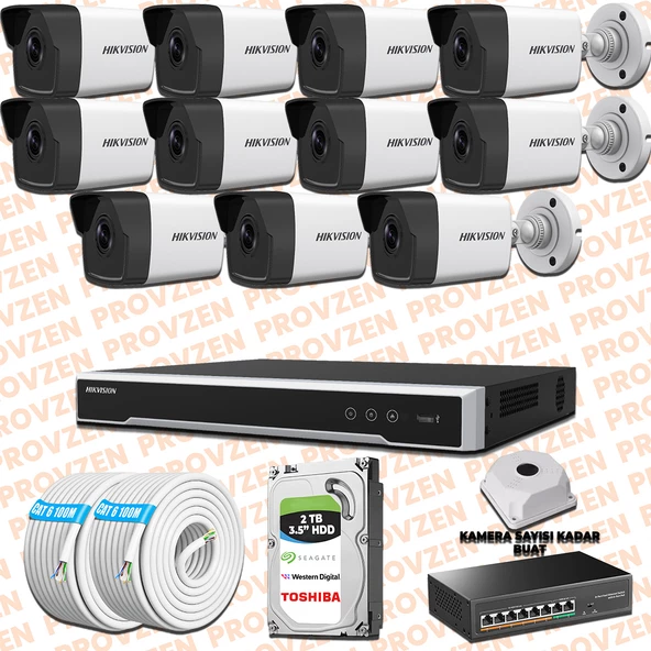 Provzen Hikvision 11 Kameralı İp Kamera Seti 4mp 1440p Mikrofonlu