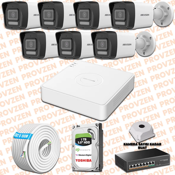 Provzen Hikvision İp 7 Kameralı Set 1080p Colorvu Mikrofonlu