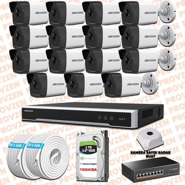 Provzen Hikvision 15 Kameralı İp Kamera Seti 4mp 1440p Mikrofonlu