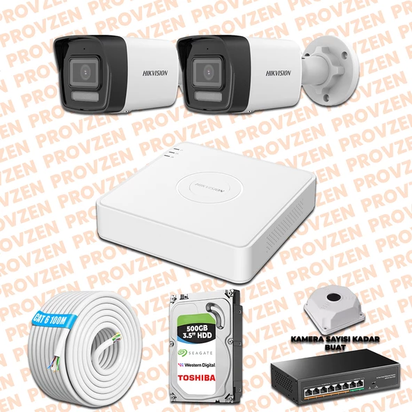 PROVZEN HIKVISION İP 2 KAMERALI SET 1080P COLORVU MİKROFONLU