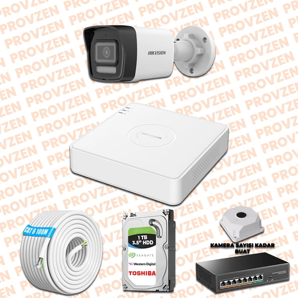 PROVZEN HIKVISION 1 İP KAMERALI 4MP HİBRİT COLORVU KAMERA SETİ