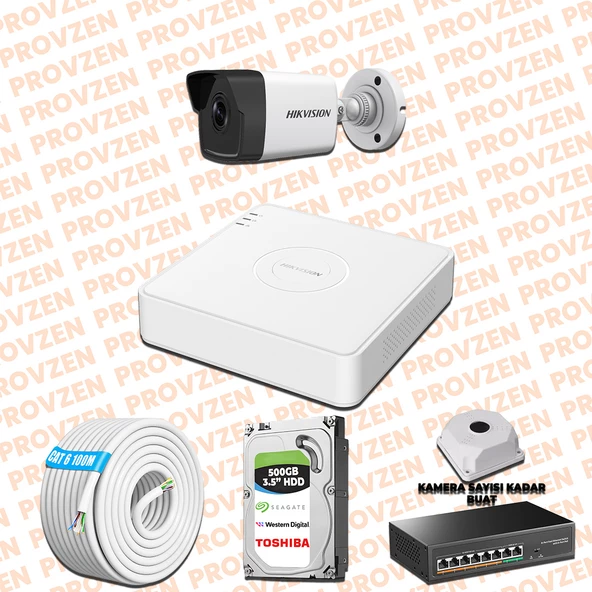 Provzen Hikvision 1 Kameralı İp Kamera Seti 1080p Mikrofonlu