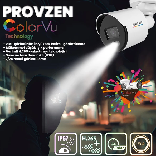 Provzen Hikvision 5 Kamera İp Set 7/24 Renkli Colorvu Mikrofonlu - 2