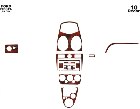 Fiesta 2005-2010 Uyumlu Ön Torpido Maun Kaplama (10 Parça)