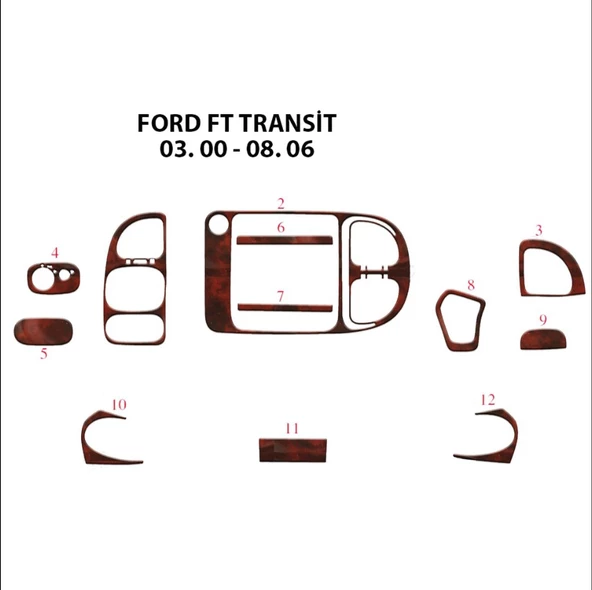 Transit 2000-2006 Uyumlu Ön Torpido Maun Kaplama (12 Parça)