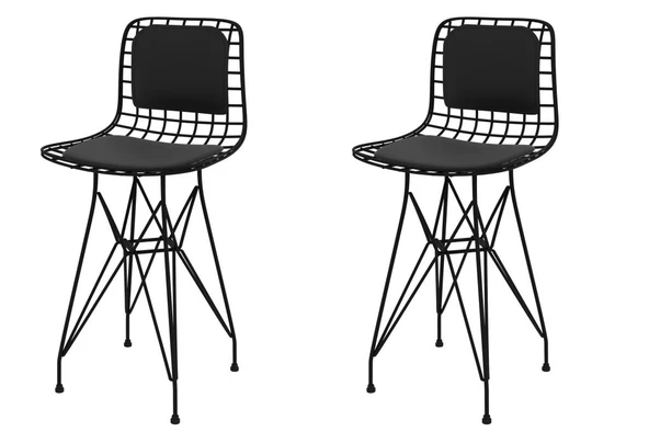 Knsz ufak boy tel bar sandalyesi 2 li uslu syhsyh sırt minderli 55 cm oturma yüksekliği mutfak bahçe cafe ofis - Resim 2