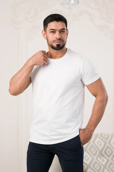 Paul Martin Bisiklet Yaka Önü Baskılı Pamuklu Basic Regular Fit T-shirt - Resim 11