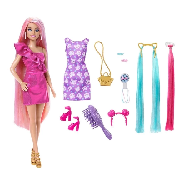 JDC85 Barbie Upuzun Muhteşem Saçlı Bebekler Pembe Saçlı Bebek - 3