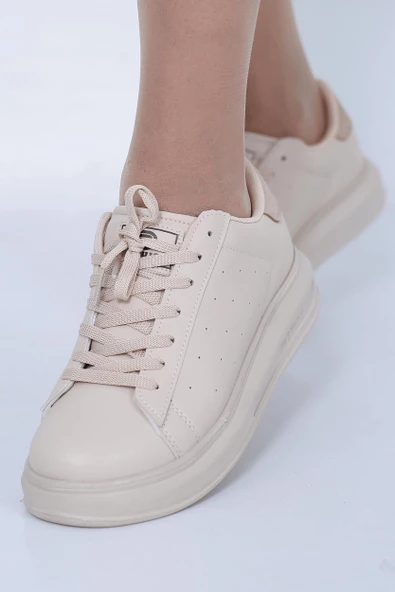 Lady Classy Bej Rahat Kalıp Bağcıklı Sneaker - 4