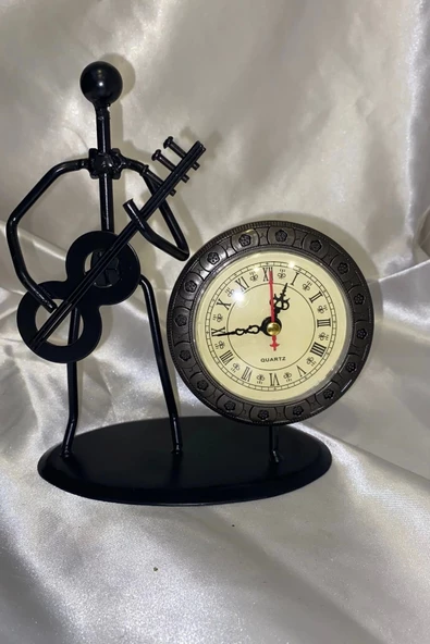 Müzisyen Metal Saat El Yapımı Büro Masa Saat Biblo Gitar - Resim 3